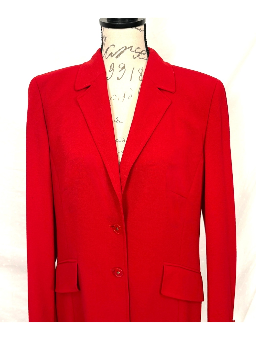 Escada Red Wool Blend Blazer Skirt Suit Size 40/42